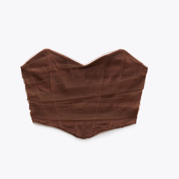 Zara dark brown corsetry tulle crop top - Picture 4 of 5